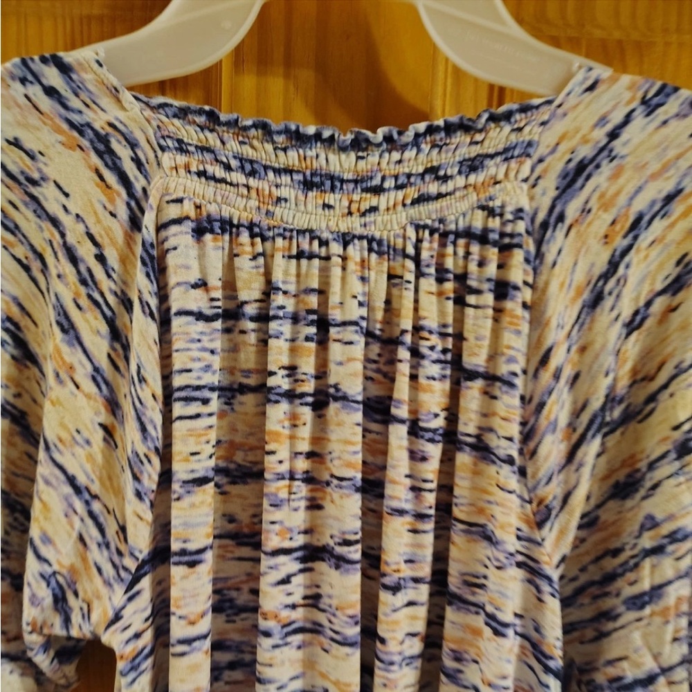 LuLaRoe Blue and White Smocked 3/4 Sleeve Blouse